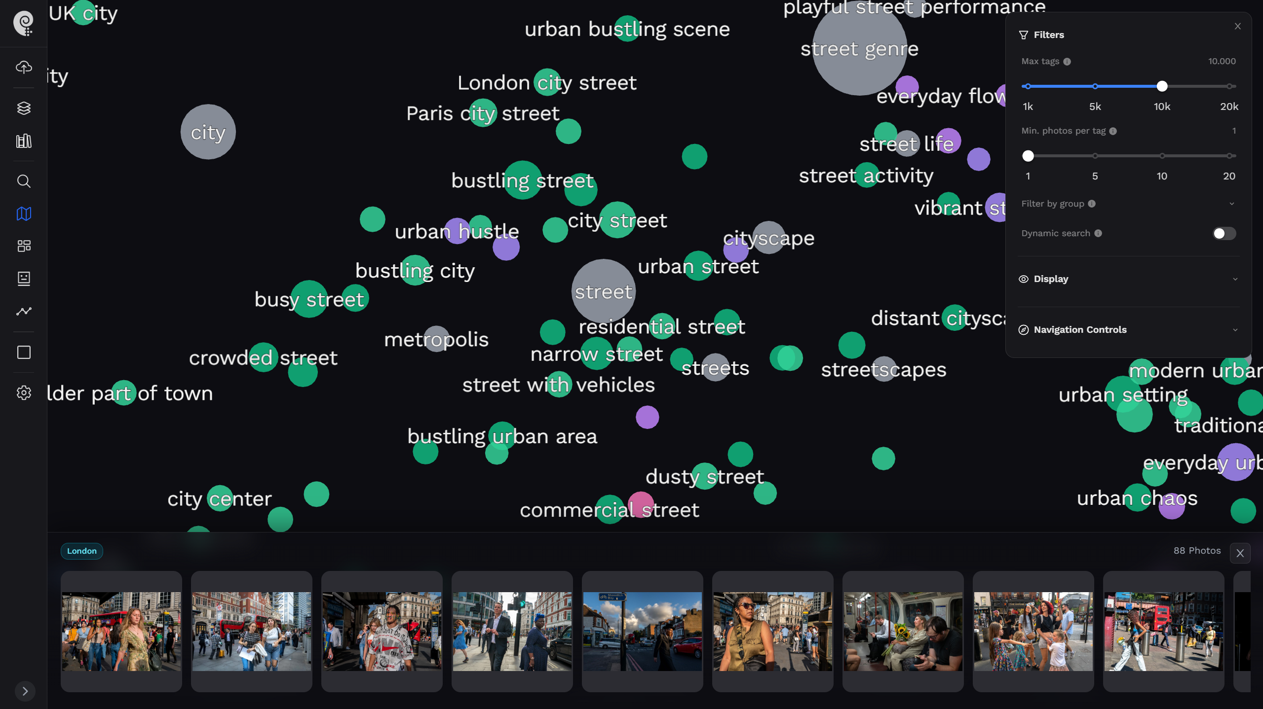 AI Photo Search - Dynamic tag cloud navigation with real-time photo results